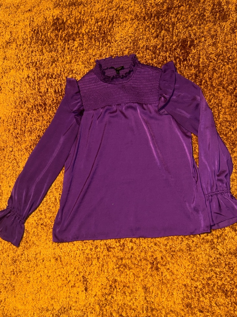 Banana Republic Deep Purple Ruffle Yoke Long Sleeve Blouse